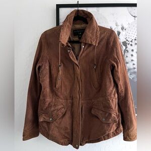 Bernardo Brown 100% Leather Suede Utility Jacket Coat size X-Large